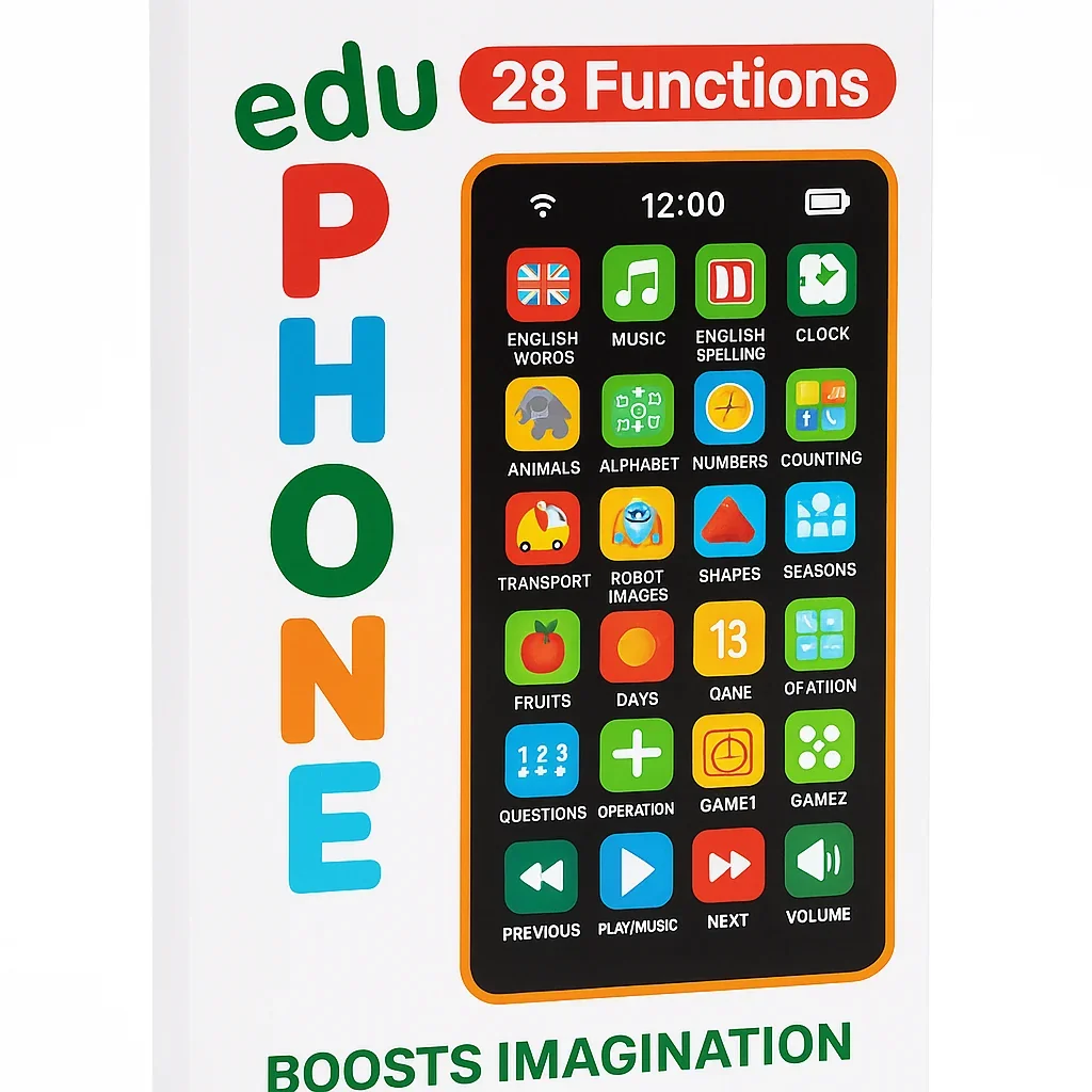6ef122058f9644219d682c0986589bb7-v1-1.webp VarniADR Interactive Learning Phone Toy - 24 Educational Features for Ages 2-12, Rechargeable Smart Mobile with Talking Functions (Multi-Colored) - Image 1
