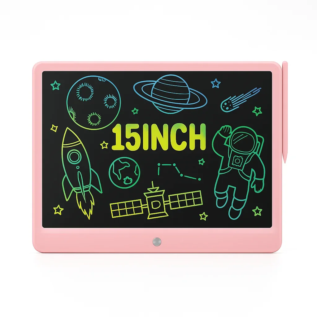 c4372ff94d294485981907b1db2c8261-v1-1.webp proffisy 15-Inch Colorful LCD Drawing Board for Kids Ages 3-12, Electronic E-Writing Tablet with Pink Screen - Image 1