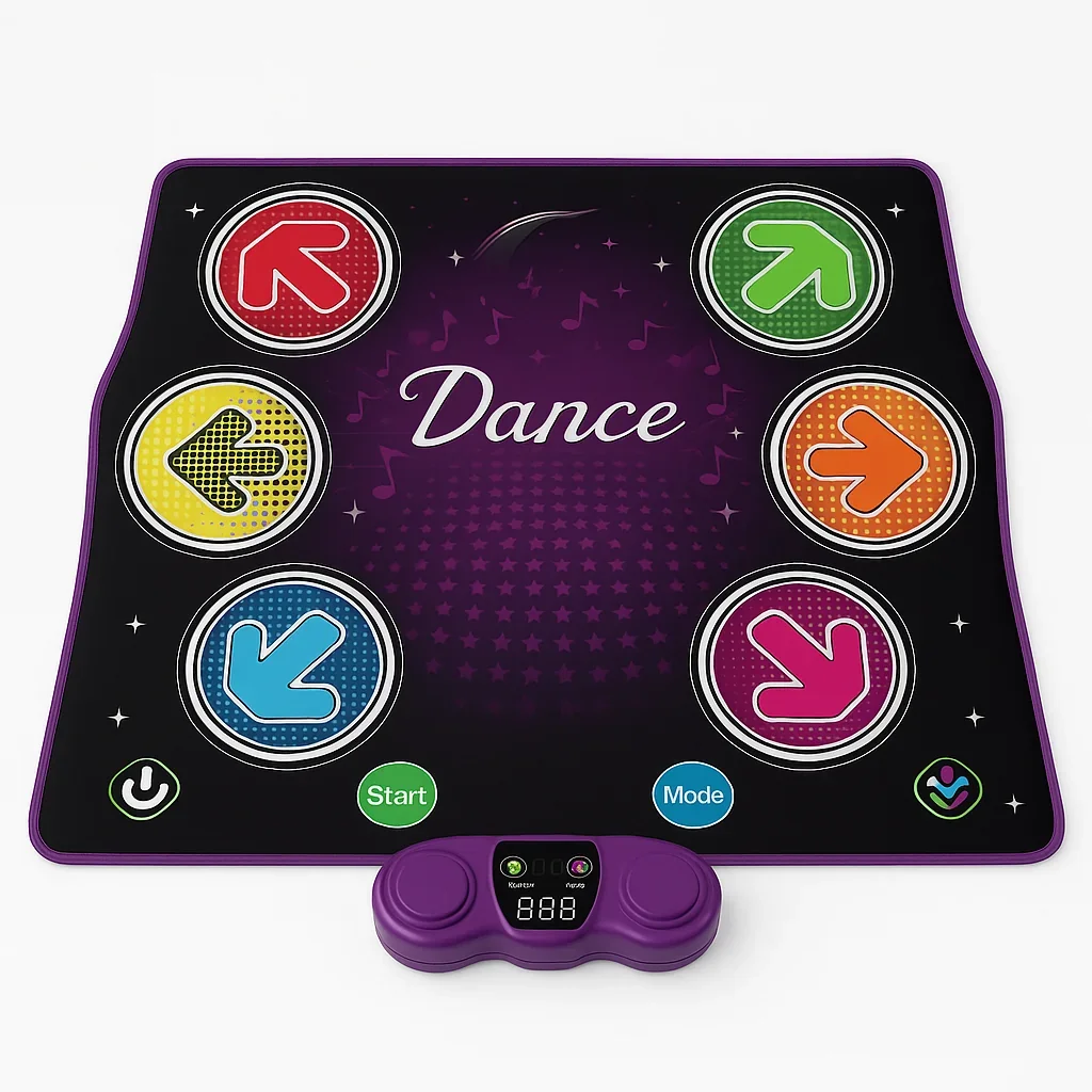ec8de815c4ea4c9091688c14c7ec603e-v1-1.webp Wireless Light-Up Dance Pad for Kids - Bluetooth 6-Key Electronic Mat with Watch Remote, 6 Game & Music Modes - Image 1