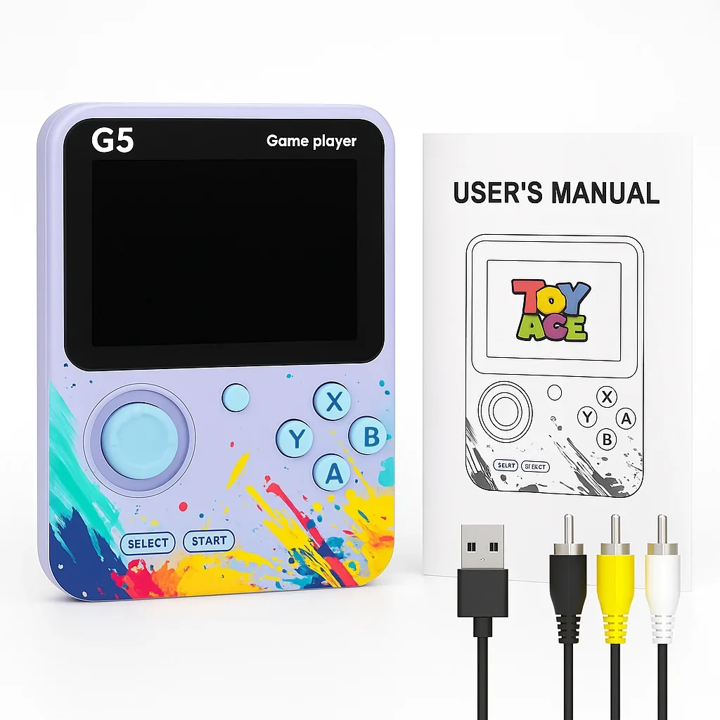 f22082643690428293a50a5146dea530-v1-1.webp TOYTONIC G5 Portable Retro Gaming Device – 3.0" HD Display with 500 Built-in Classic Games, AV Output, Assorted Colors - Image 1